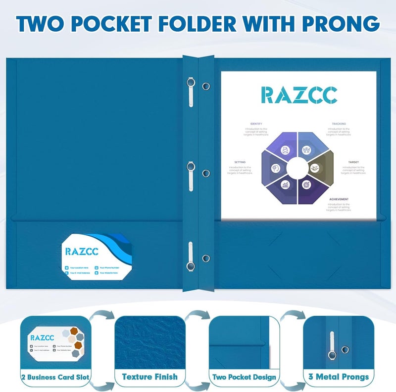 RAZCC Two Pocket Folders, 75 Pack Two Pocket Folders with Prongs, 3 Prong Folders Fit Letter Size Paper, Pocket File Folders for School Office Home Business, Dark Blue - Image 3